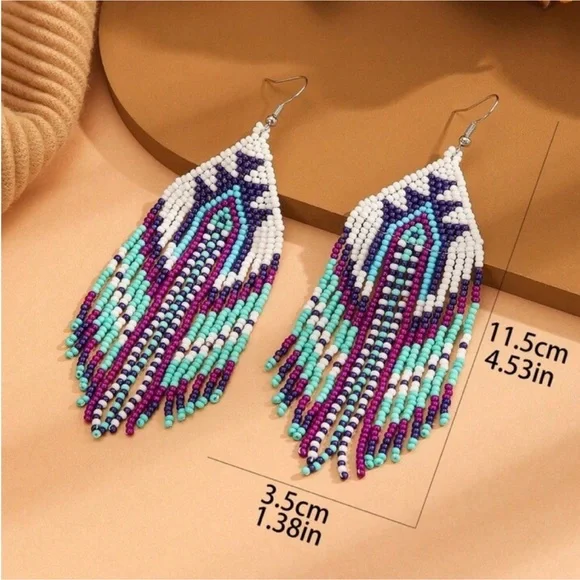 New Southwestern Boho Intricate Handmade Beaded Earrings - Picture 8 of 12